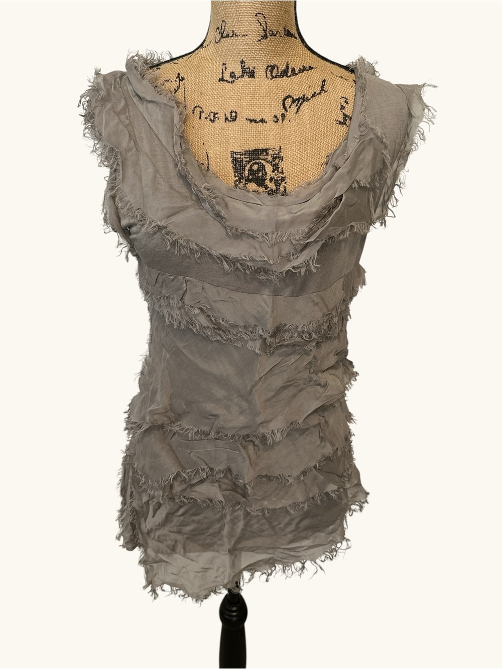 Frayed Layered Sleeveless Top in Taupe